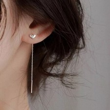 .925 silver heart threader earrings