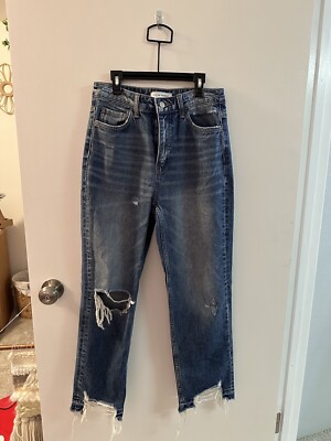Flying Monkey Distressed Mom Jean High Rise Medium Wash Raw Hem Size 27