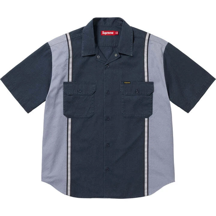 Chemise de travail Supreme à rayures réfléchissantes S/S bleu marine
