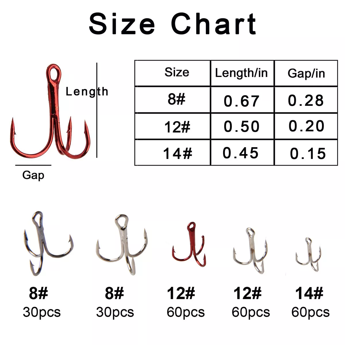 240pcs Assorted Treble Hooks High Carbon Steel Treble Fishing Hook Size 8  12 14