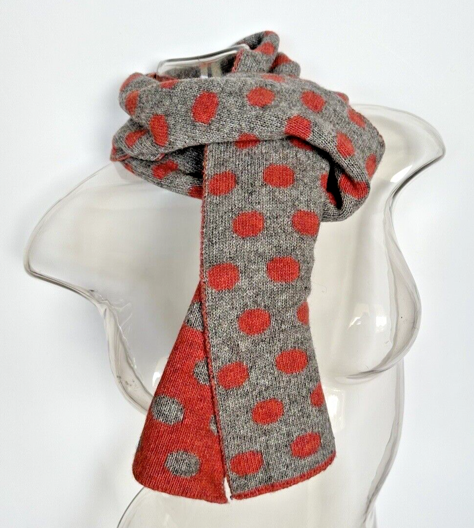 HILL Scarf Gray & Salmon / Orange Polka Dot Double Sided Scarf