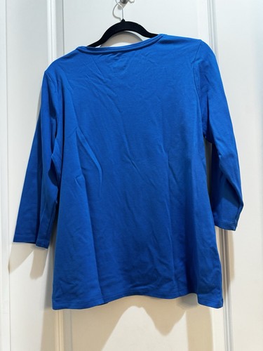 LL BEAN Blue Round Neck 3/4 Sleeve Tee Armpit To Armpit 21” Length 26” Large - Picture 5 of 6