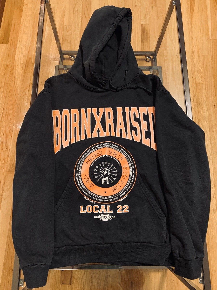 Born X Raised BXR Hoodie Size Medium M Orange Black Los Born X Raised BXR Hoodie Size Medium M Orange Black Los