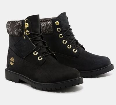 TIMBERLAND Damen Schnürstiefel 6in Heritage Classic Premium Boots schwarz gold