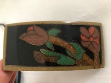 2 Vintage Shell Sand Inlay Coconut Composite Hair Clip Barrettes NOS Philippines