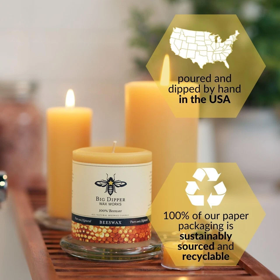 Vela pilar de cera de abejas Big Dipper Wax Works vela de cera de abejas pura de 60 horas de larga duración Foto 4 de 4