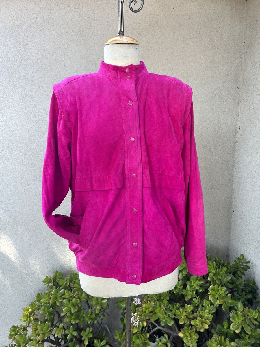 Vtg Jacket West Bay Sport Leather lamb suede fuchsia pink Sz 6 | eBay