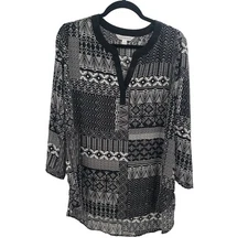 Counterparts Geometric Print Blouse Womens Size Large Black White Top V Neck