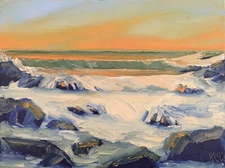 ORANGE BURN Original Expression Seascape Surf Waves Painting 12x16 031319 KEN