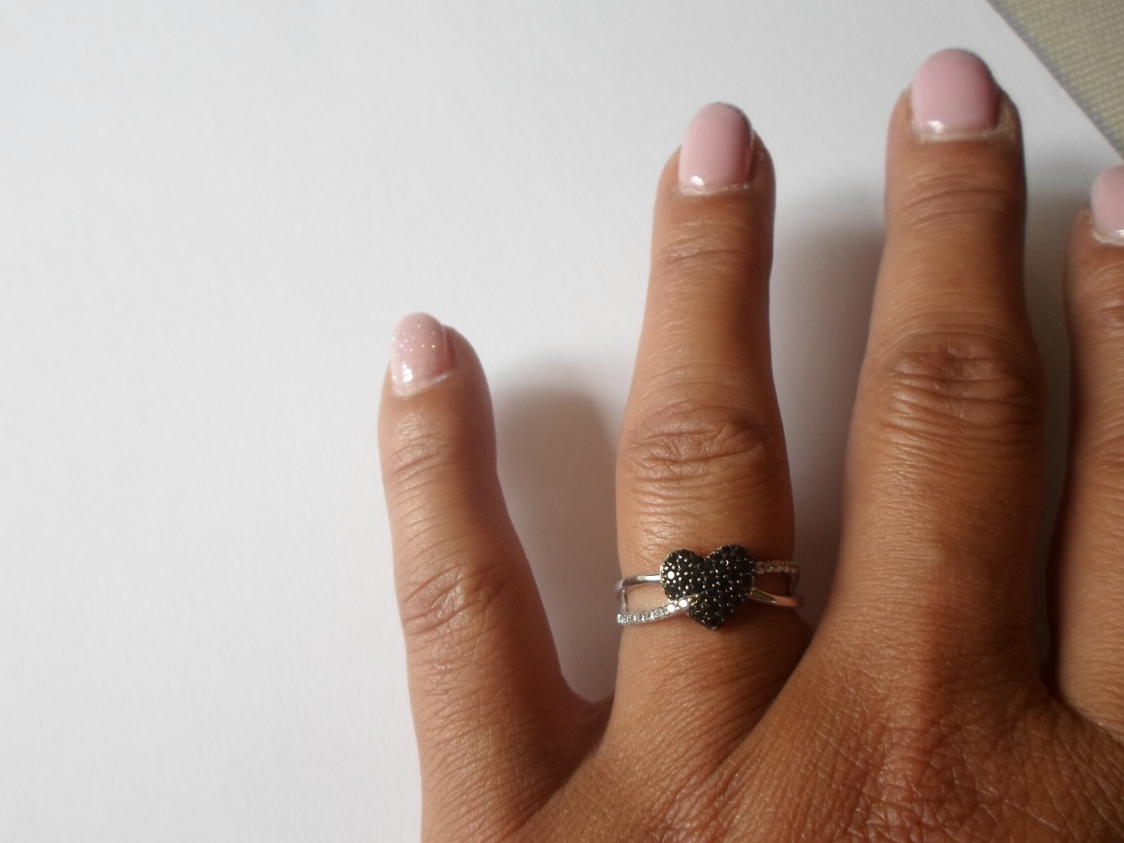solid silver ring, cross, heart, black and white … - image 4