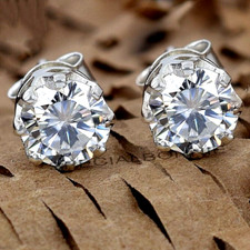 2Ct Certified White Diamond Solitaire Studs-Great Shine  Sparkle -VIDEO-2 Qty