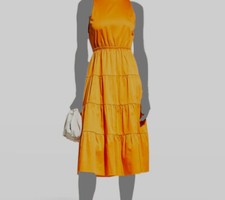 $350 Alice + Olivia Women's Orange Ruffle Tiered Midi A-Line Dress Size 8