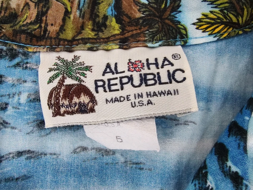 Aloha Republic Hawaiian Shirt Boys Kids Sz 5 Volcano Ships Planes Blue Button Up - Image 2 of 4