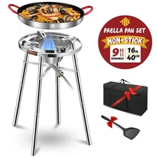 Nonstick Paella Pan, Stainless Steel Paella Burner and Stand Set
