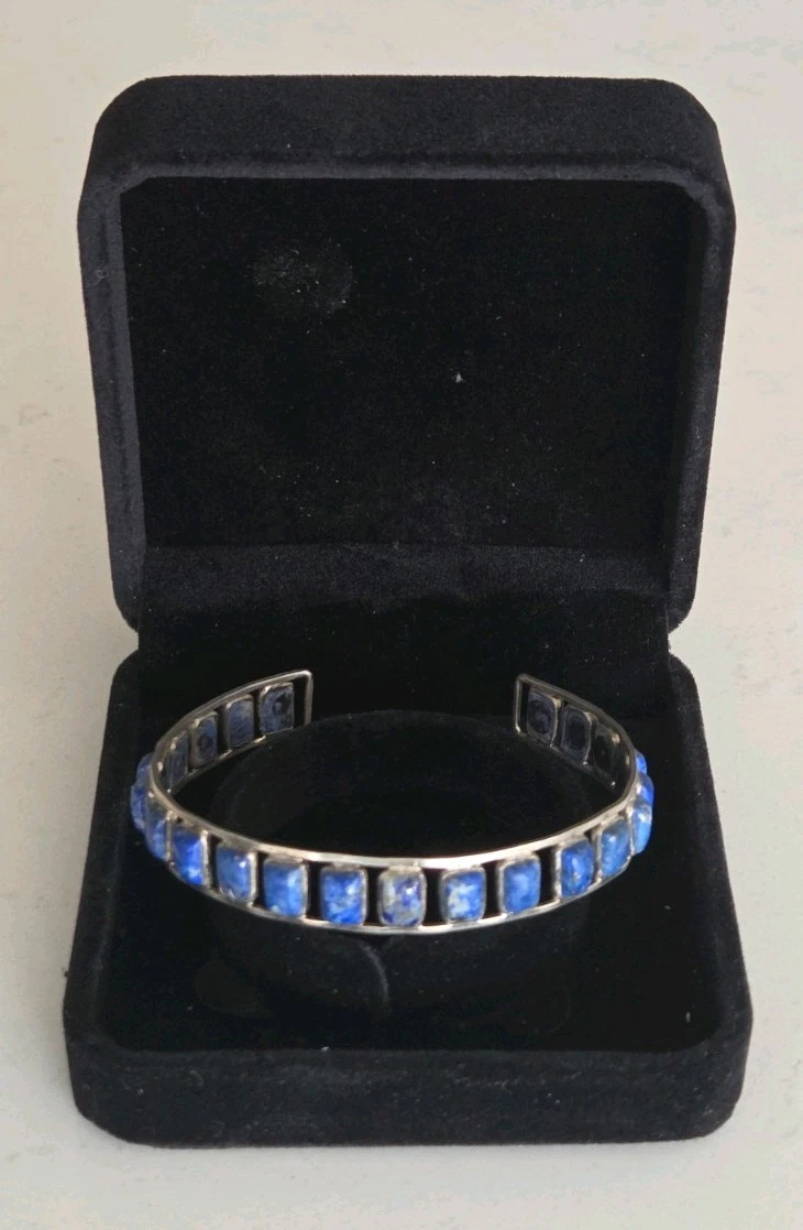 Bracciale Rigido In Argento 925 Con Lapislazzuli Naturale – Fatto A Mano India