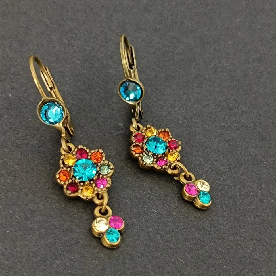 Michal Negrin Earrings Vintage Colorful Floral Made with Swarovski Crystals Gift - Imagem 3 de 4