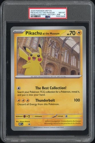 2026 POKEMON MEP EN-ME BLACK STAR PROMO JUMBO PIKACHU AT THE MUSEUM PSA 8
