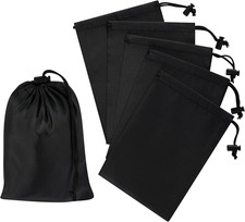 Drawstring Bag with Toggle - Nylon Cinch and Ditty Pouch - Six Pack Black, 5 X