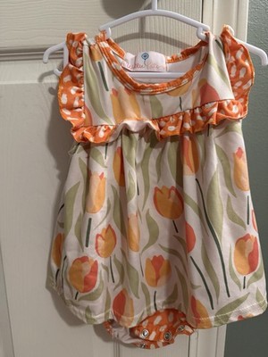 Wellie Kate Girls 12-18m Floral Cotton Jersey Sleeveless Ruffle Romper