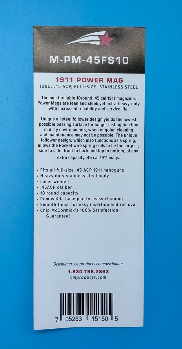 CMC 1911 Magazine Chip McCormick Custom Power-Mag 45 ACP 10-Round