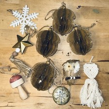Lot of 10 Rustic Metal, Wood Etc  Christmas Ornaments/Decor