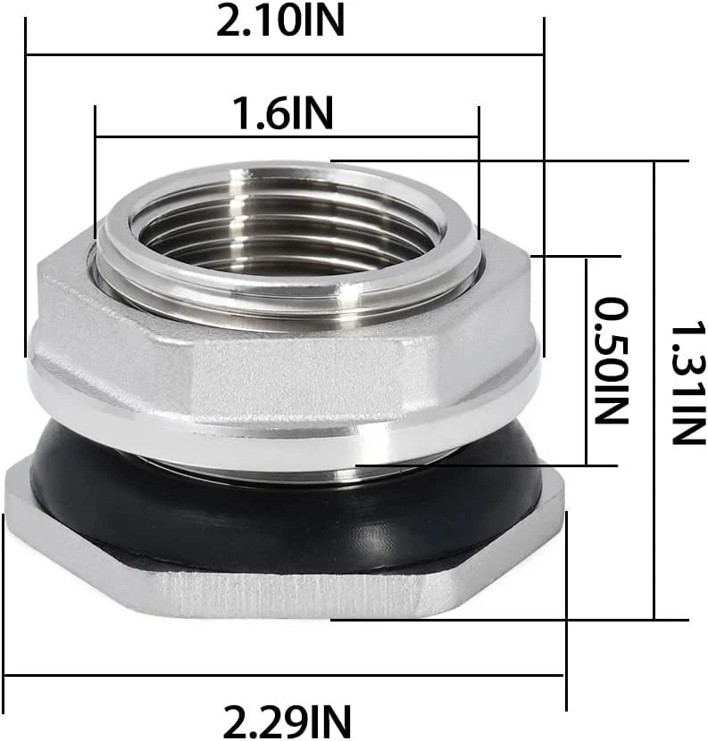 1" conector de anteparo de tanque de água de aço inoxidável pacote com 5 - resistente a vazamentos - Imagem 4 de 4