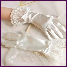 1 Pair Vintage bridal Wedding Gloves White Bride Dress Gloves Mesh Bow Pearl