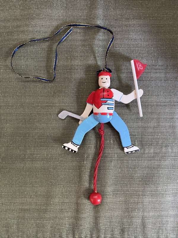 Vintage Pull String Ornament Hockey Player Figure