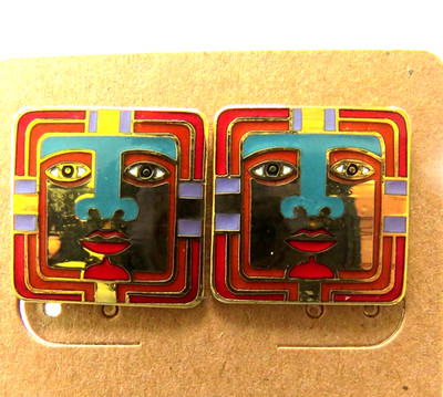 EARTH SPIRT Post Stud Earrings Laurel Burch  Art Jewelry Enamel Signed