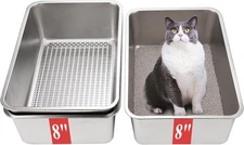 8" Sifting Cat Litter Box for Clumping Clay & Pine Pellets XX-Large, Silver 