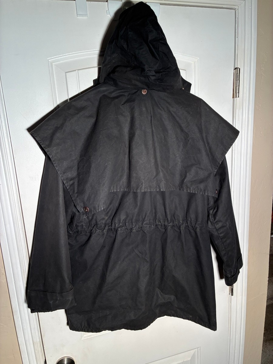 Vtg Outback Swagman Jacket Men's Small Oilskin Canvas Duster Hooded Black  T1 View 6