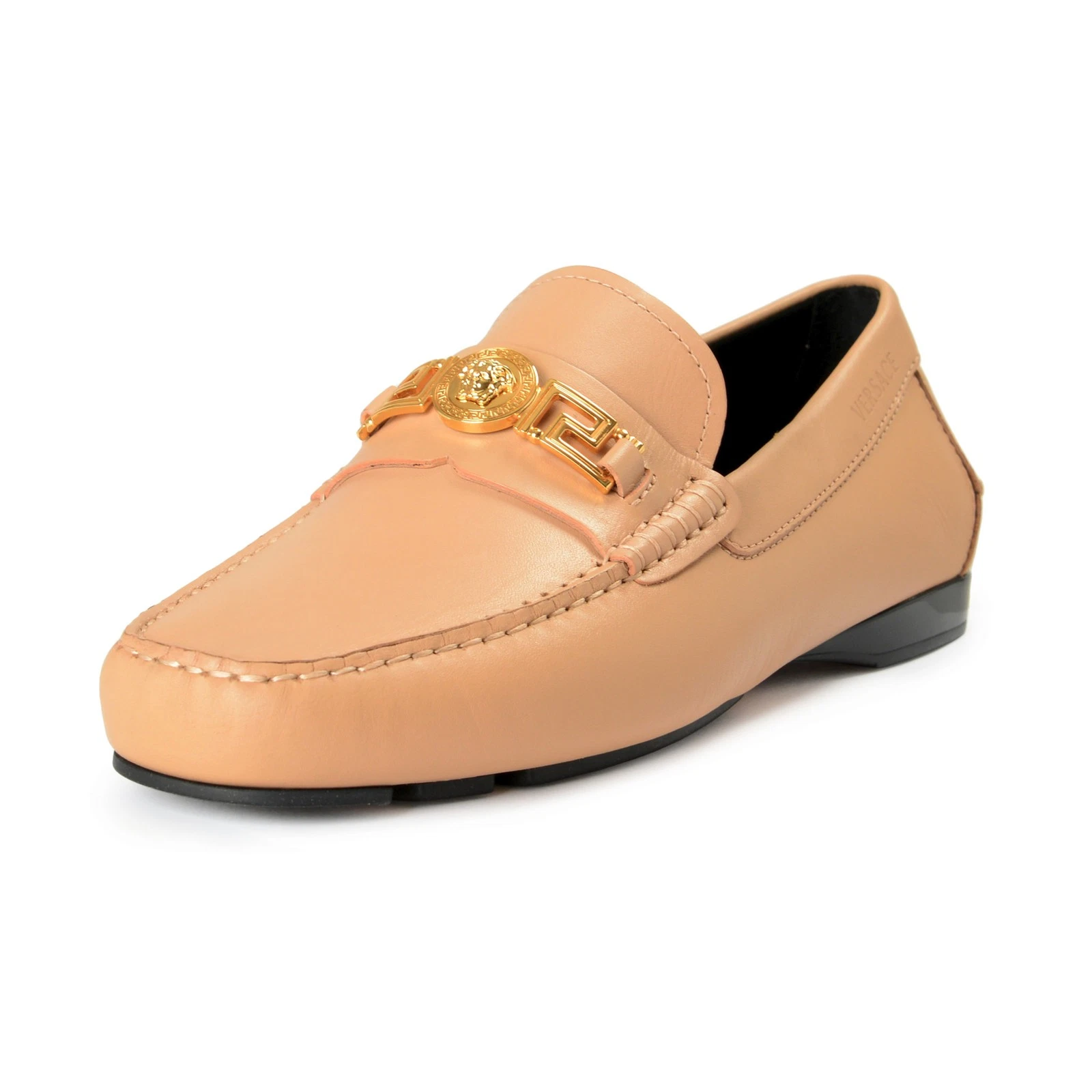 Versace — Versace Men's Beige 100% Leather Gold Medusa Car Shoes Loafers Shoes US 13 IT 46