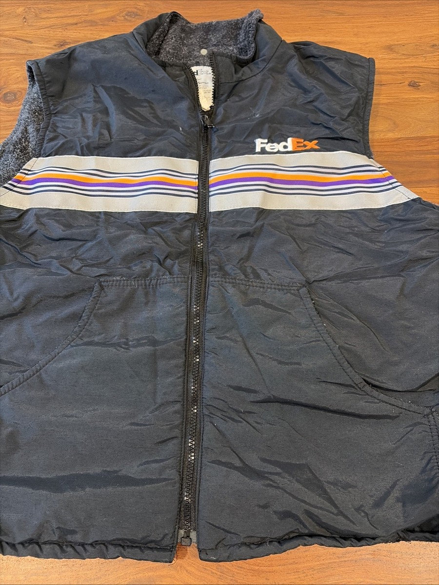 FedEx Vintage Vest Stan Herman XL Black   Zip Up Fed Ex Reflective