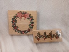 Vintage Holly Wreath  Holly BORDER Rubber Stamp Cynthia Hart Christmas Stamp