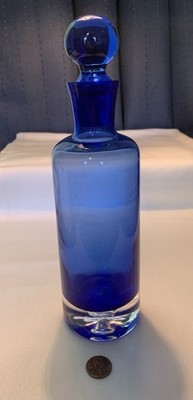 Krosno Poland Cobalt Blue Glass Decanter Controlled Bubble With Stopper 9 1/2'' T