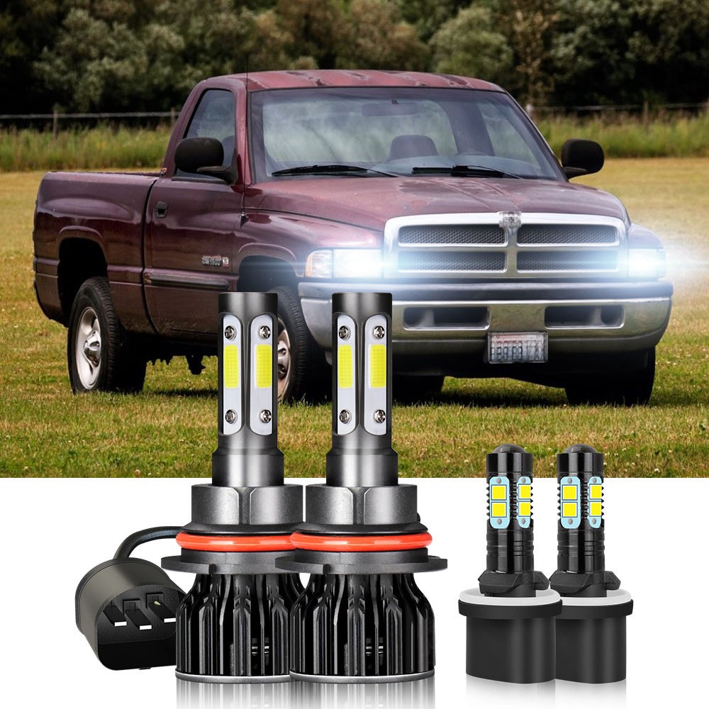 For Dodge Ram 1500 1994-1998 - 4X 6000K 9004 LED Headlight + Fog Light Bulbs 880