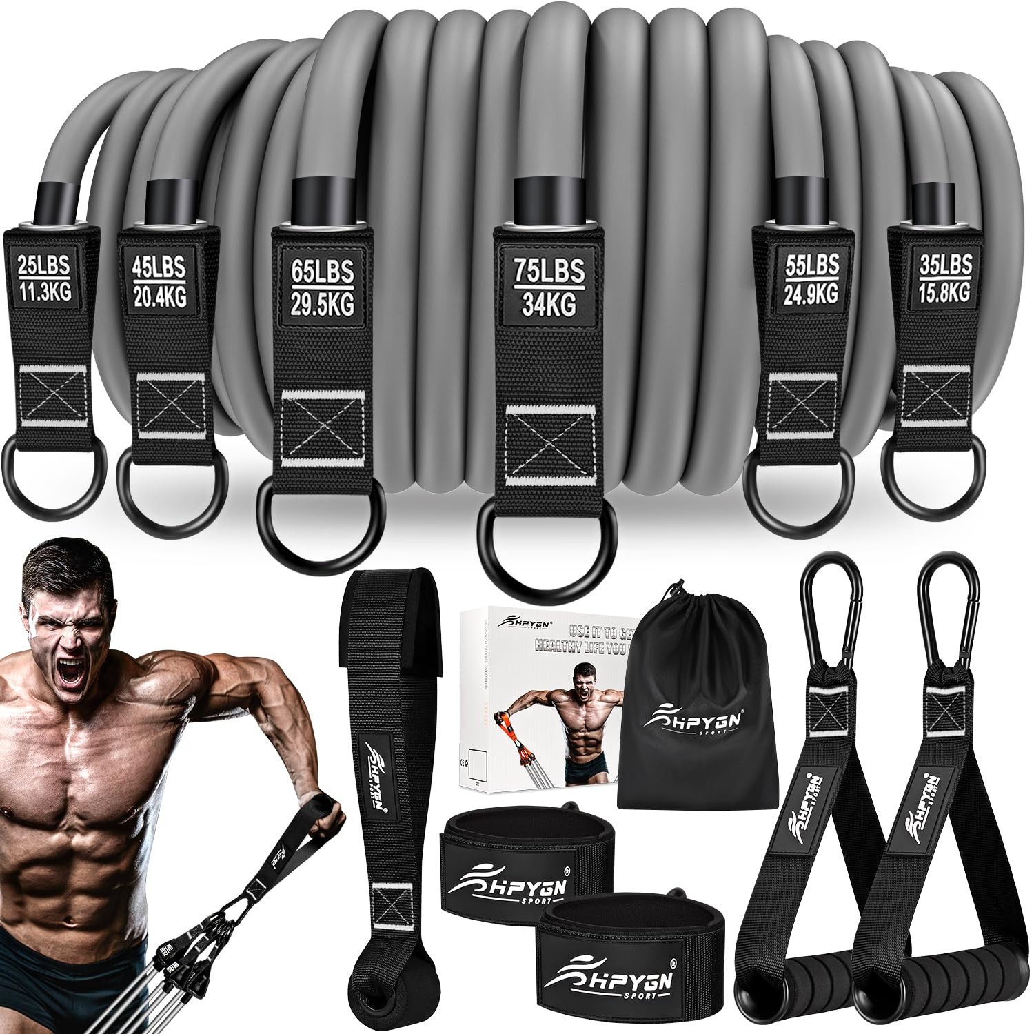 HPYGN Heavy Resistance Bands, Workout Bands with Handles for