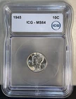 1945 SILVER Mercury Dime ICG MS64