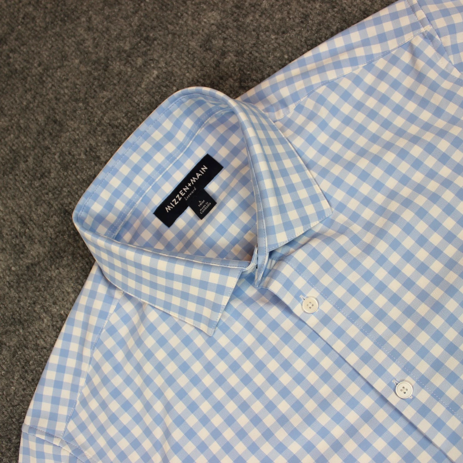 Mizzen Main Leewaard Button Up Shirt Men's Large Blue Check Stretch