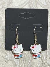 Hello Kitty Red Cherry Flower Gold Drop Dangle Adorable Fashion Fun Earring Set