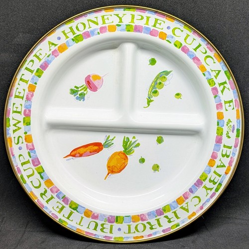 MacKenzie Childs Metal Enamelware Toddler Divided Plate Vegetables Eclectic 