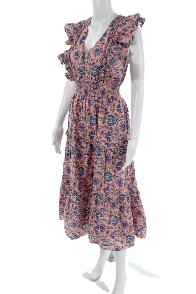 Vestido de sol Allison para mujer estampado floral cuello en V rosa algodón talla extra pequeño Foto 2 de 4