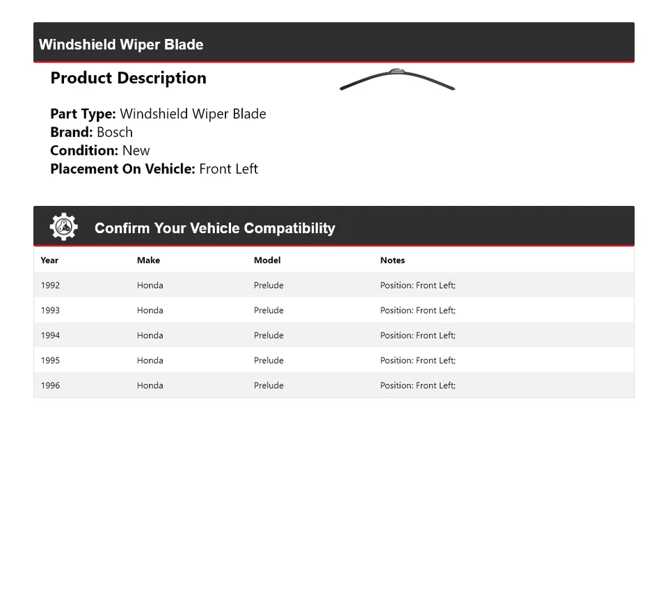 Limpiaparabrisas delantero izquierdo 1993 para Honda Prelude Bosch ICON 1992-1996 Foto 2 de 4