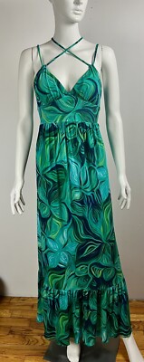 Bisou Bisou Maxi Dress Long Blue Green Floral Tie Back Ruffle Tier Womans 14 | eBay Bisou Bisou Maxi Dress Long Blue Green Floral Tie Back Ruffle Tier Womans 14 | eBay