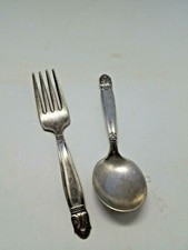Vintage Holmes And Edwards IS Silver Plated Infant Child Baby Spoon And Fork Set