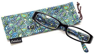 Calabria 735 Reading Glasses w/Matching Retro Paisley Print Case in Black +1.50