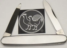 Vintage HEN & ROOSTER STAINLESS - VOSS CUT CO - Penknife Patterned Metal Handles