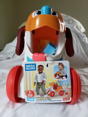 Mega Bloks Pull-Along Puppy Preschool Building Set with Block Pooping, Multi...