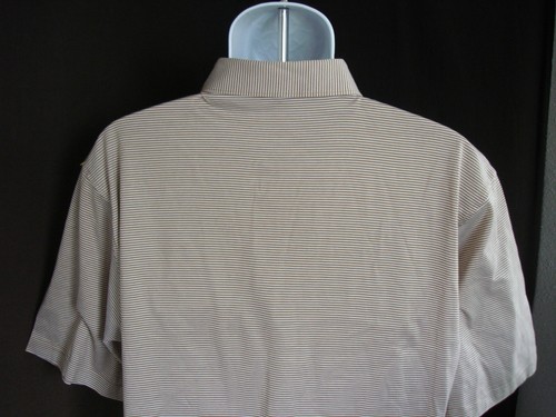 Peter Millar Lt. Brn./Wht. Striped 100% Cotton S/S Polo Shirt L "ESTANCIA" Logo - Picture 7 of 8