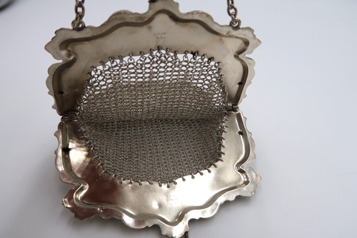 t328 Borsa a mano vintage argento sterling W&L in metallo, maglia a catena argento scritta - Foto 7 di 14